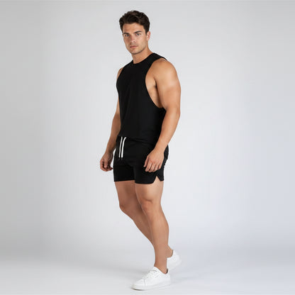 Men's Cotton Gym Shorts with Pockets in Black - AresFit