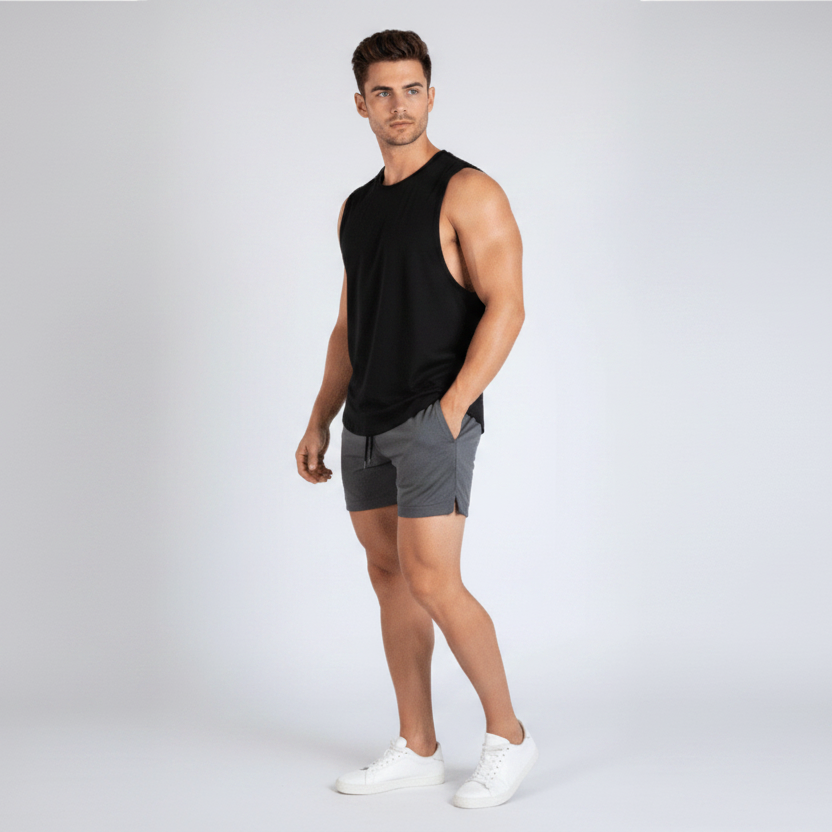 Men's Cotton Gym Shorts with Pockets in Dark Grey - AresFit