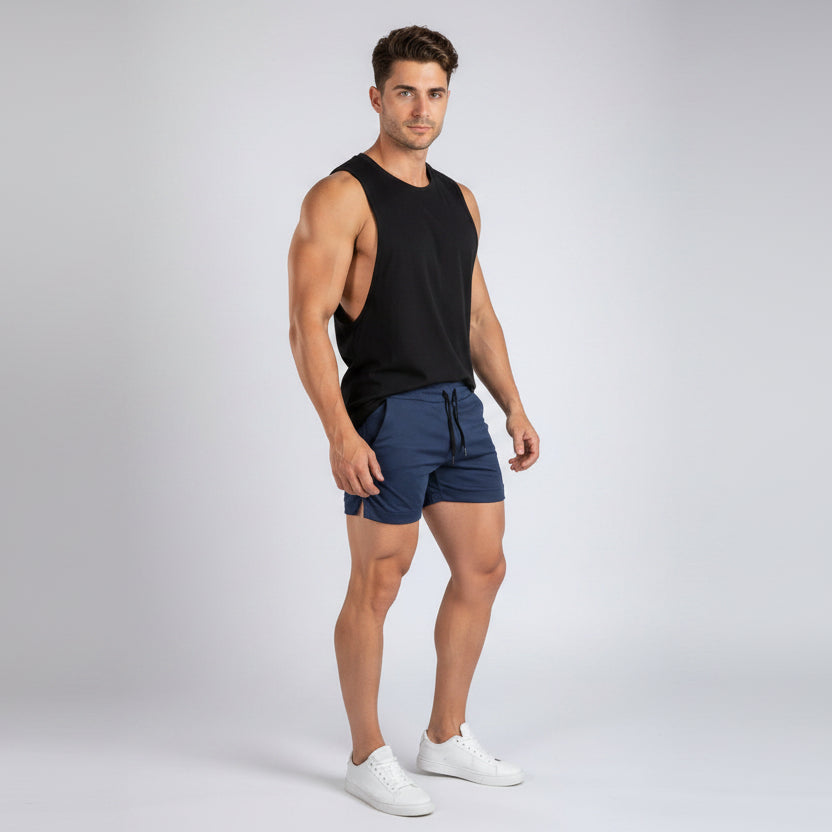 Men's Cotton Gym Shorts with Pockets in Navy - AresFit