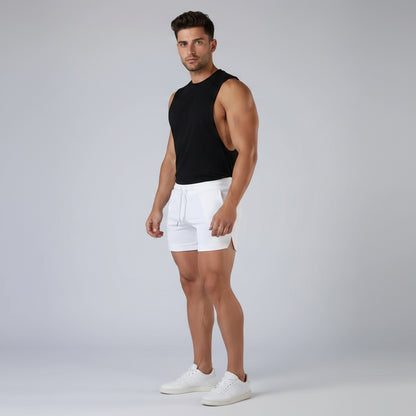 Men's Cotton Gym Shorts with Pockets in White - AresFit