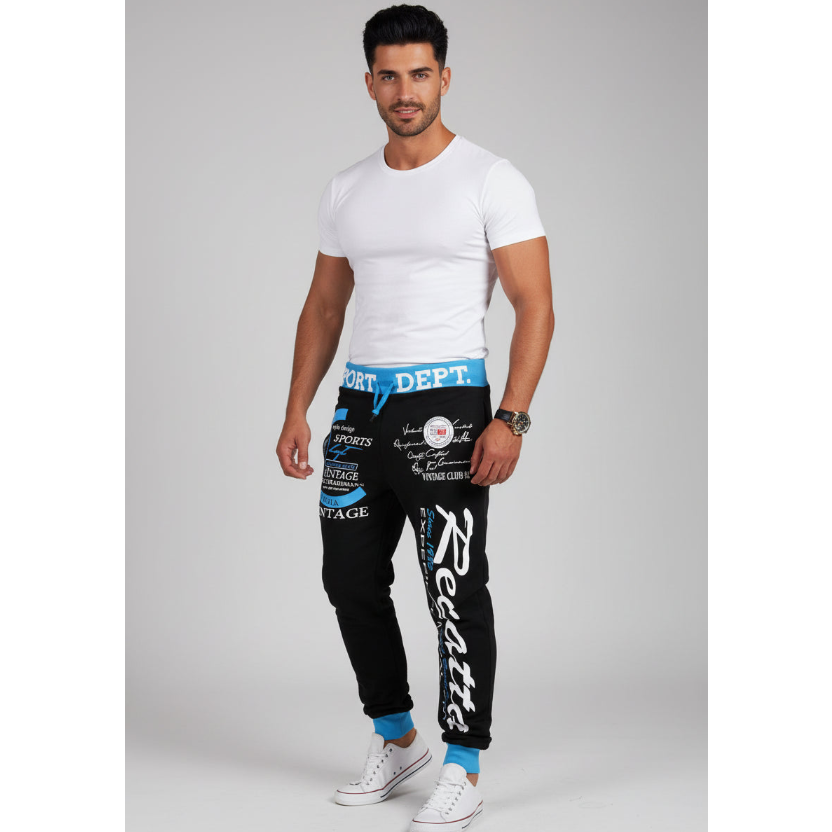 Men's Graphic Athletic Joggers in Black and Blue - AresFit