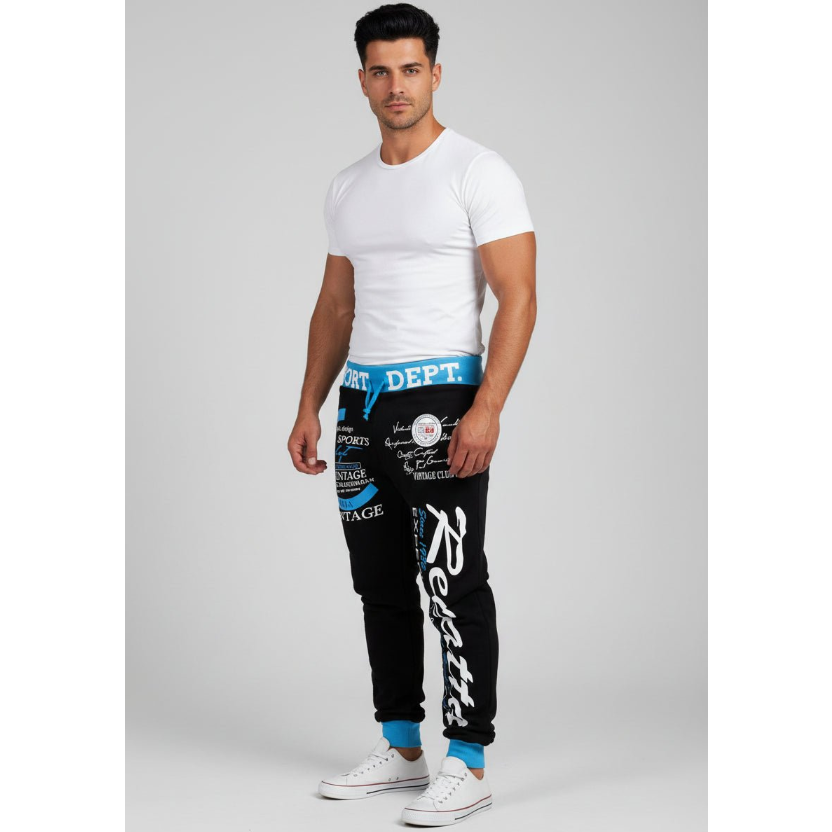 Men's Graphic Athletic Joggers in Black and Blue Graphic Style - AresFit