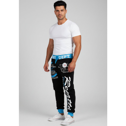 Men's Graphic Athletic Joggers in Black and Blue Graphic Style - AresFit