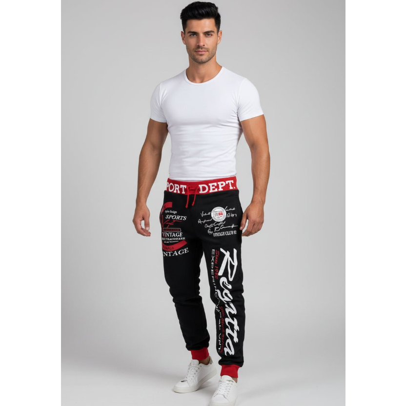 Men's Graphic Athletic Joggers in Black and Red - AresFit