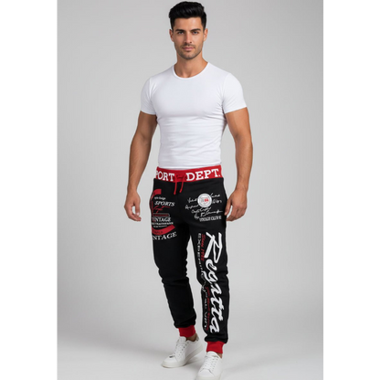 Men's Graphic Athletic Joggers in Black and Red - AresFit
