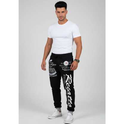 Men's Graphic Athletic Joggers in Black and White - AresFit