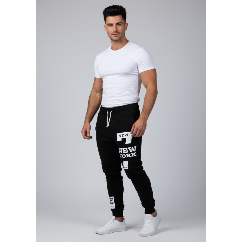Men's Graphic Athletic Joggers in Black and White Panel Style - AresFit