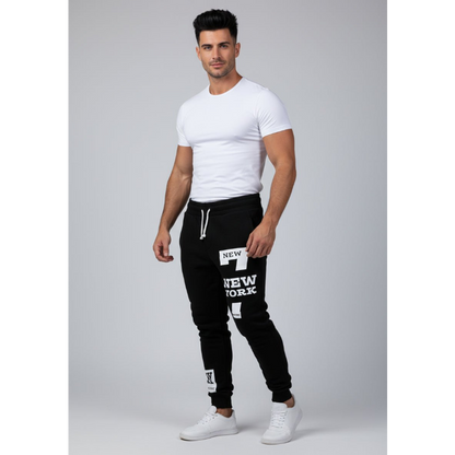 Men's Graphic Athletic Joggers in Black and White Panel Style - AresFit
