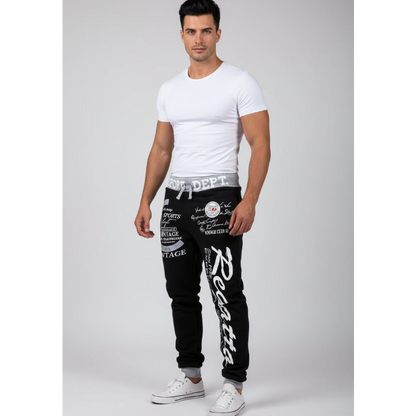 Men's Graphic Athletic Joggers in Black, White and Grey Script Style - AresFit