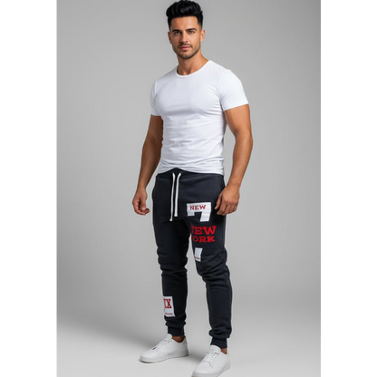 Men's Graphic Athletic Joggers in Dark Grey and Red - AresFit
