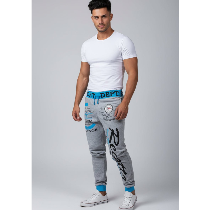 Men's Graphic Athletic Joggers in Grey and Blue - AresFit