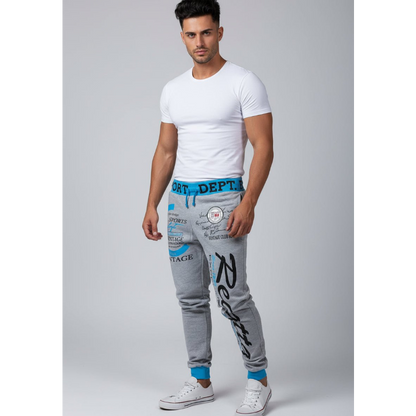 Men's Graphic Athletic Joggers in Grey and Blue - AresFit