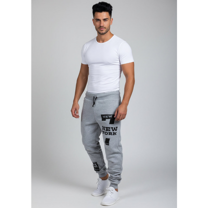Men's Graphic Athletic Joggers in Light Grey and Black - AresFit