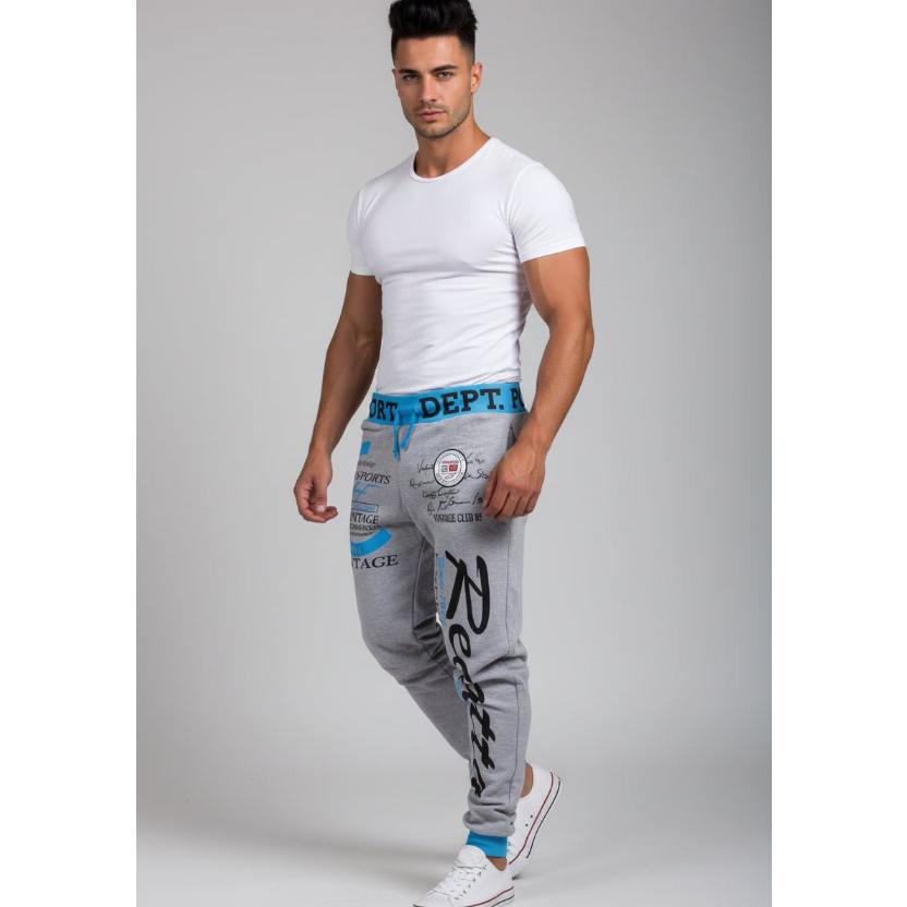 Men's Graphic Athletic Joggers in Light Grey and Blue - AresFit