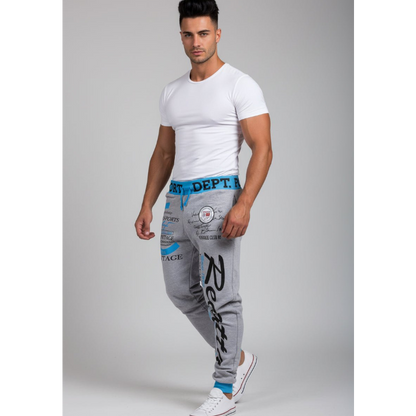 Men's Graphic Athletic Joggers in Light Grey and Blue - AresFit