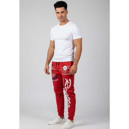 Men's Graphic Athletic Joggers in Red and White - AresFit