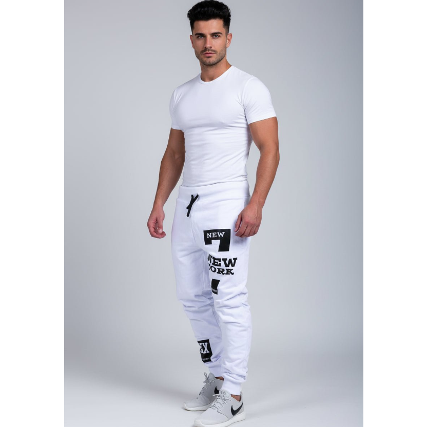Men's Graphic Athletic Joggers in White and Black - AresFit