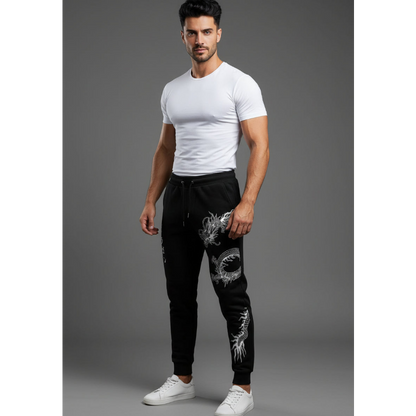 Men's Graphic Joggers with Dragon Print in Black - AresFit