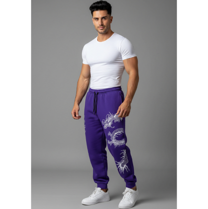 Men's Graphic Joggers with Dragon Print in Purple - AresFit