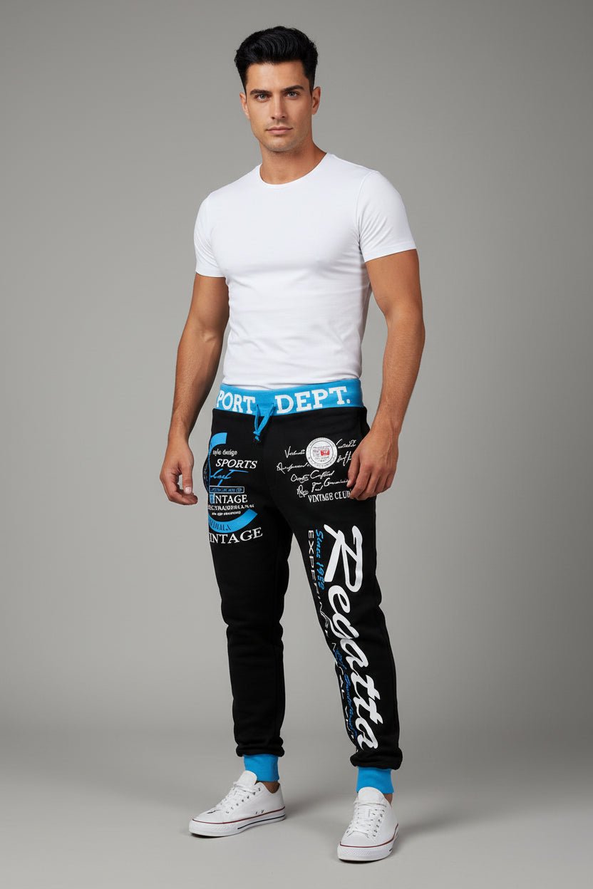 Men’s graphic print joggers in black and blue - AresFit