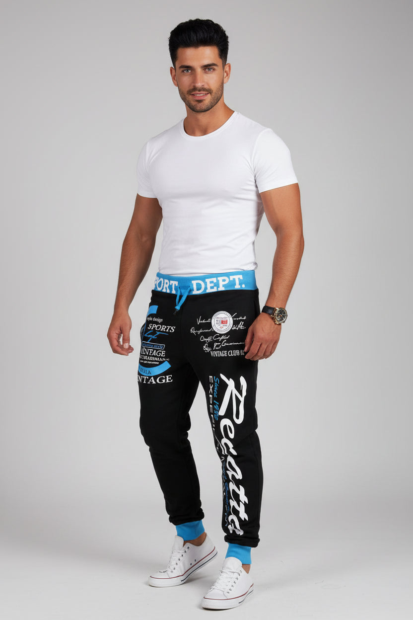 Men’s graphic print joggers in black and blue - AresFit