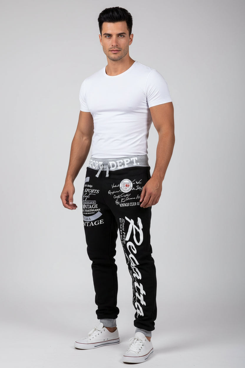 Men’s graphic print joggers in black and grey - AresFit