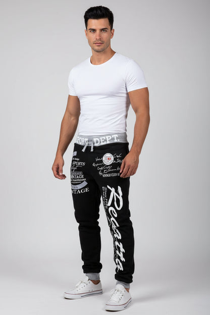 Men’s graphic print joggers in black and grey - AresFit