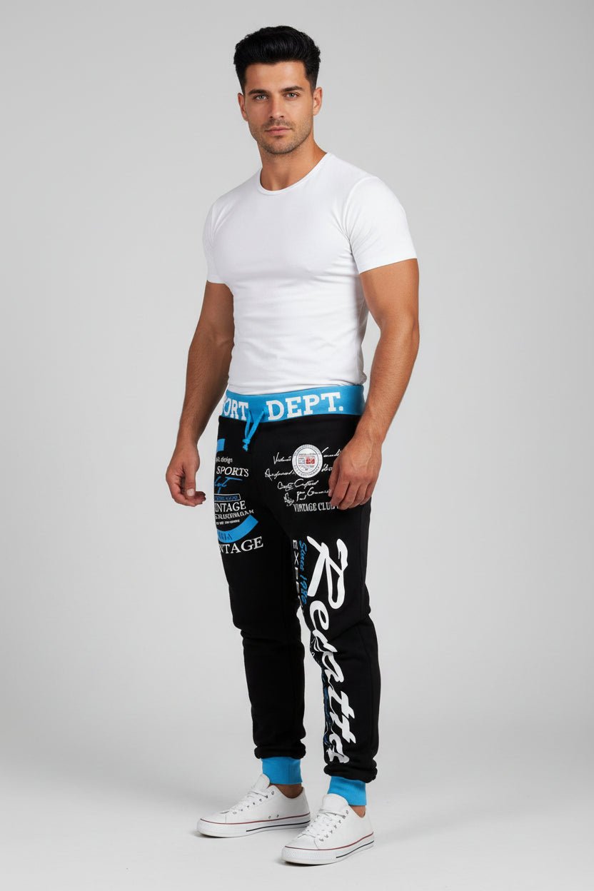 Men’s graphic print joggers in black and blue - AresFit
