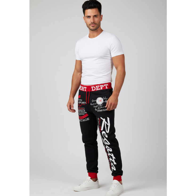 Men’s graphic print joggers in black, red and white - AresFit