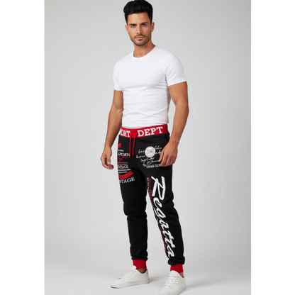 Men’s graphic print joggers in black, red and white - AresFit