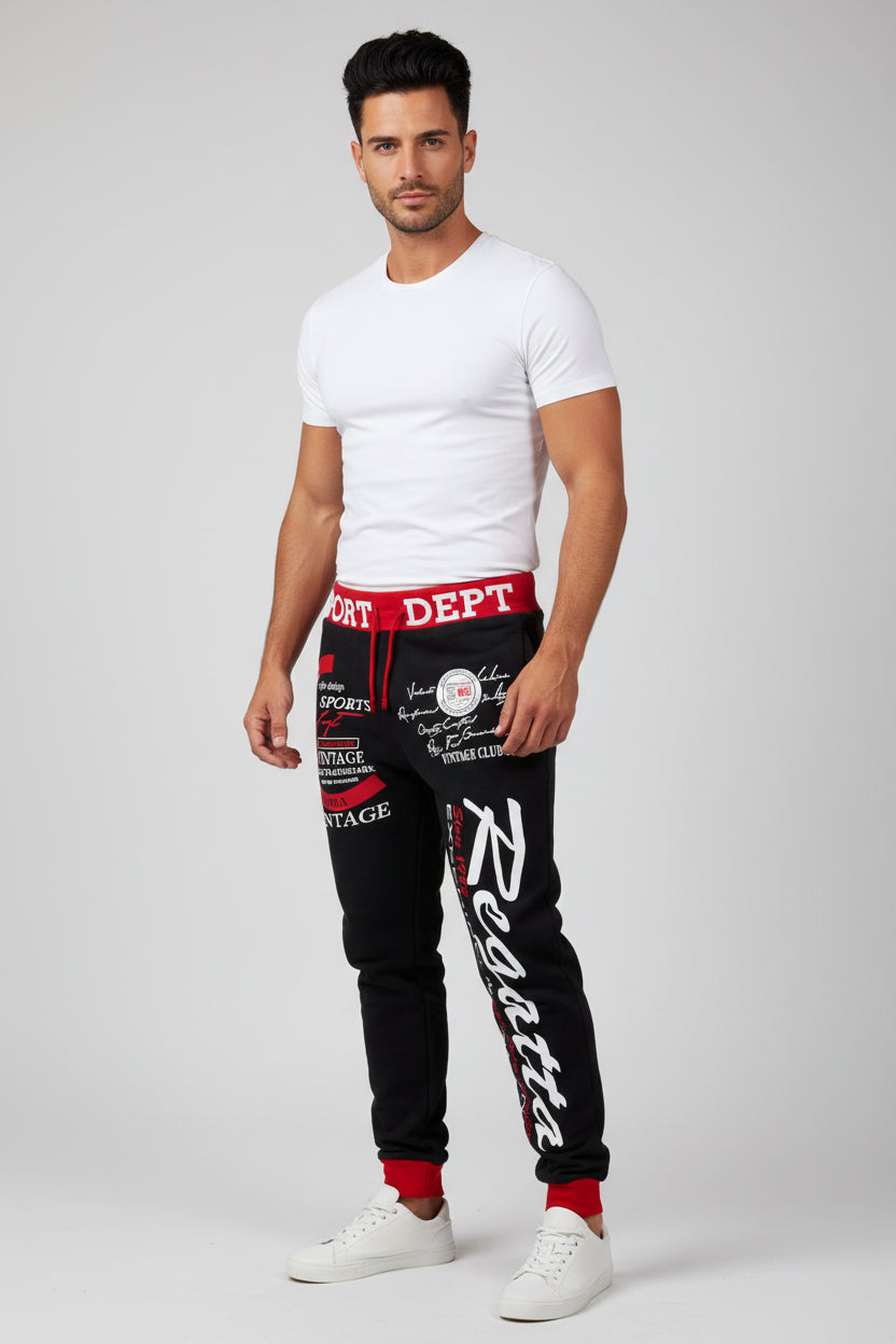 Men’s graphic print joggers in black, red and white - AresFit