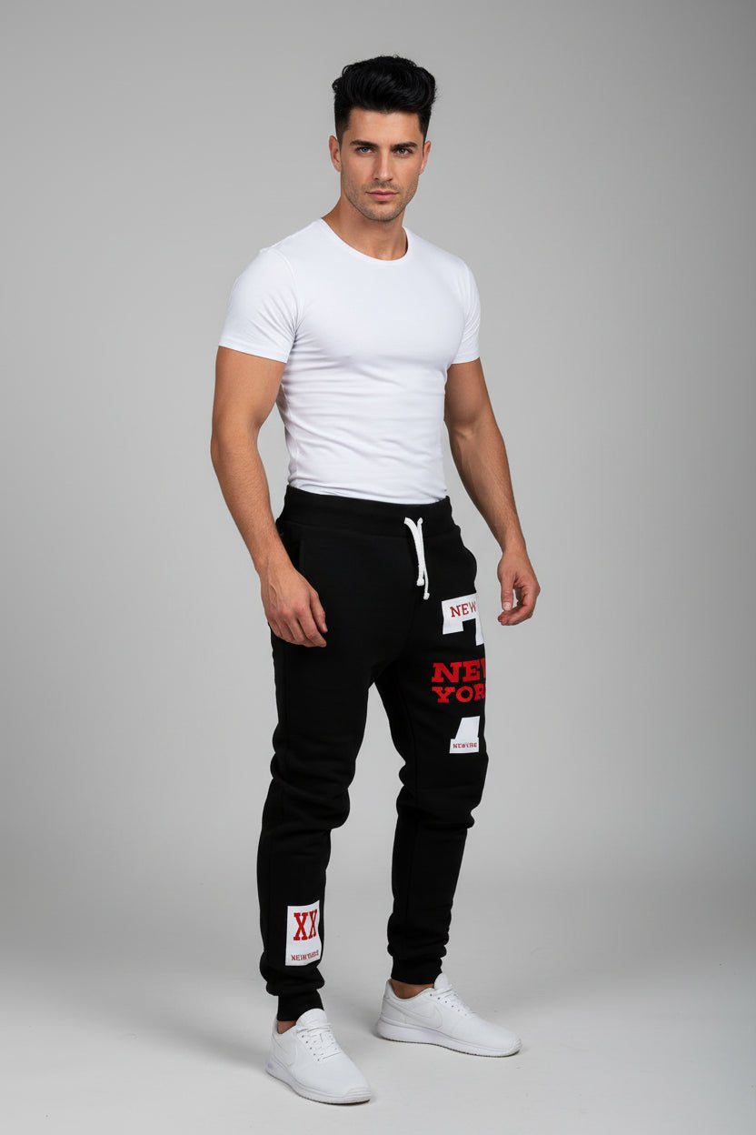 Men’s graphic print joggers in black and red - AresFit