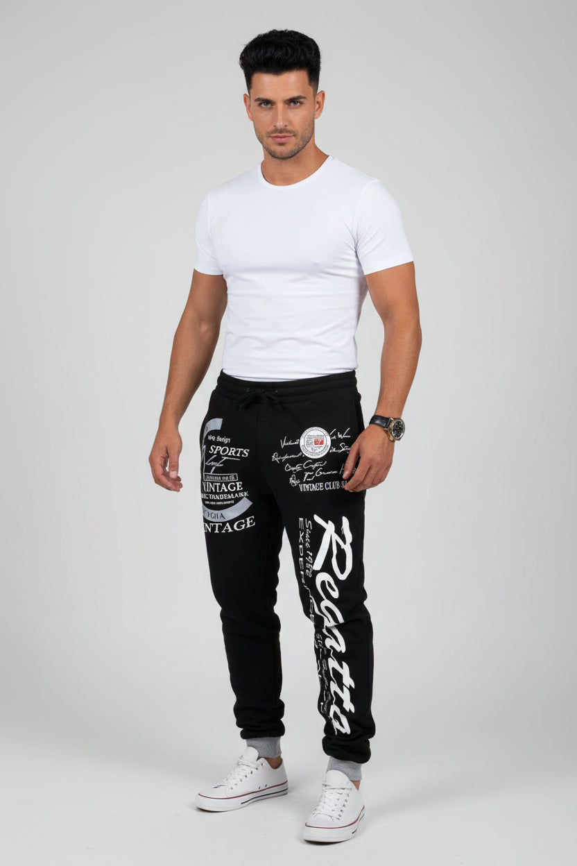 Men’s graphic print joggers in black and red - AresFit
