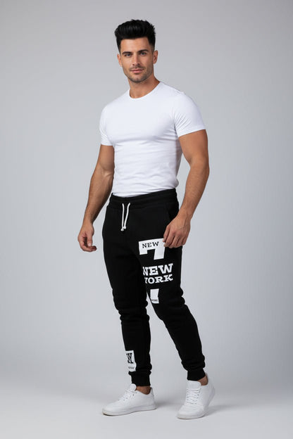 Men’s graphic print joggers in black and white - AresFit
