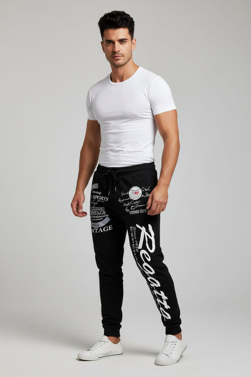 Men’s graphic print joggers in black and white - AresFit