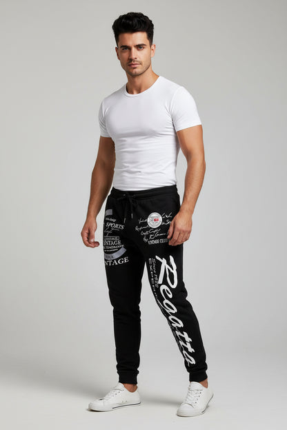 Men’s graphic print joggers in black and white - AresFit