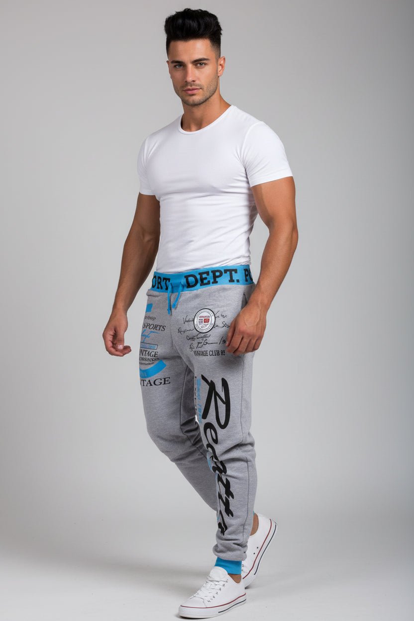 Men’s graphic print joggers in grey and blue - AresFit