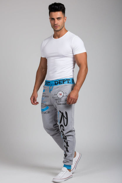 Men’s graphic print joggers in grey and blue - AresFit