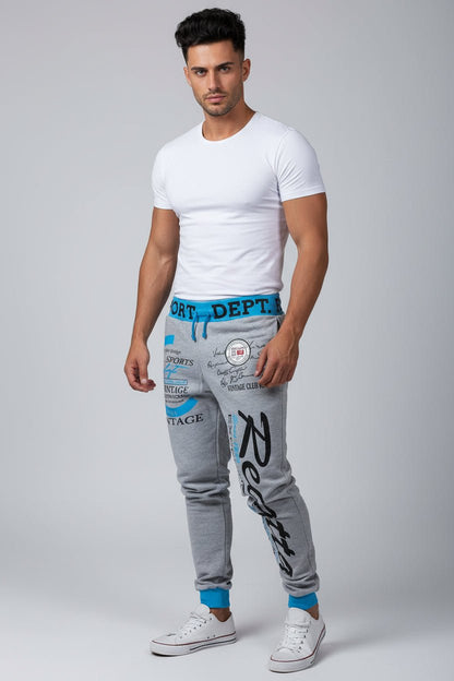 Men’s graphic print joggers in grey and blue - AresFit