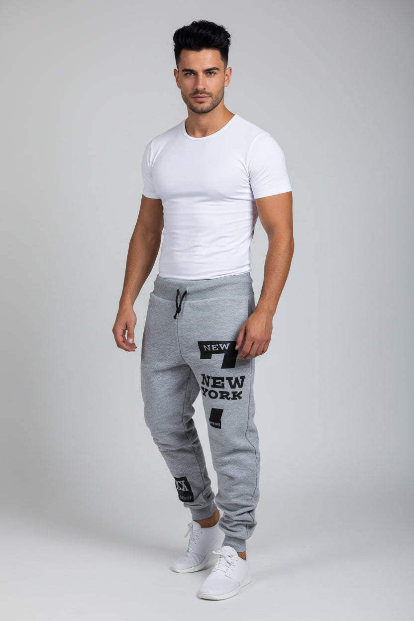 Men’s graphic print joggers in grey with black print - AresFit