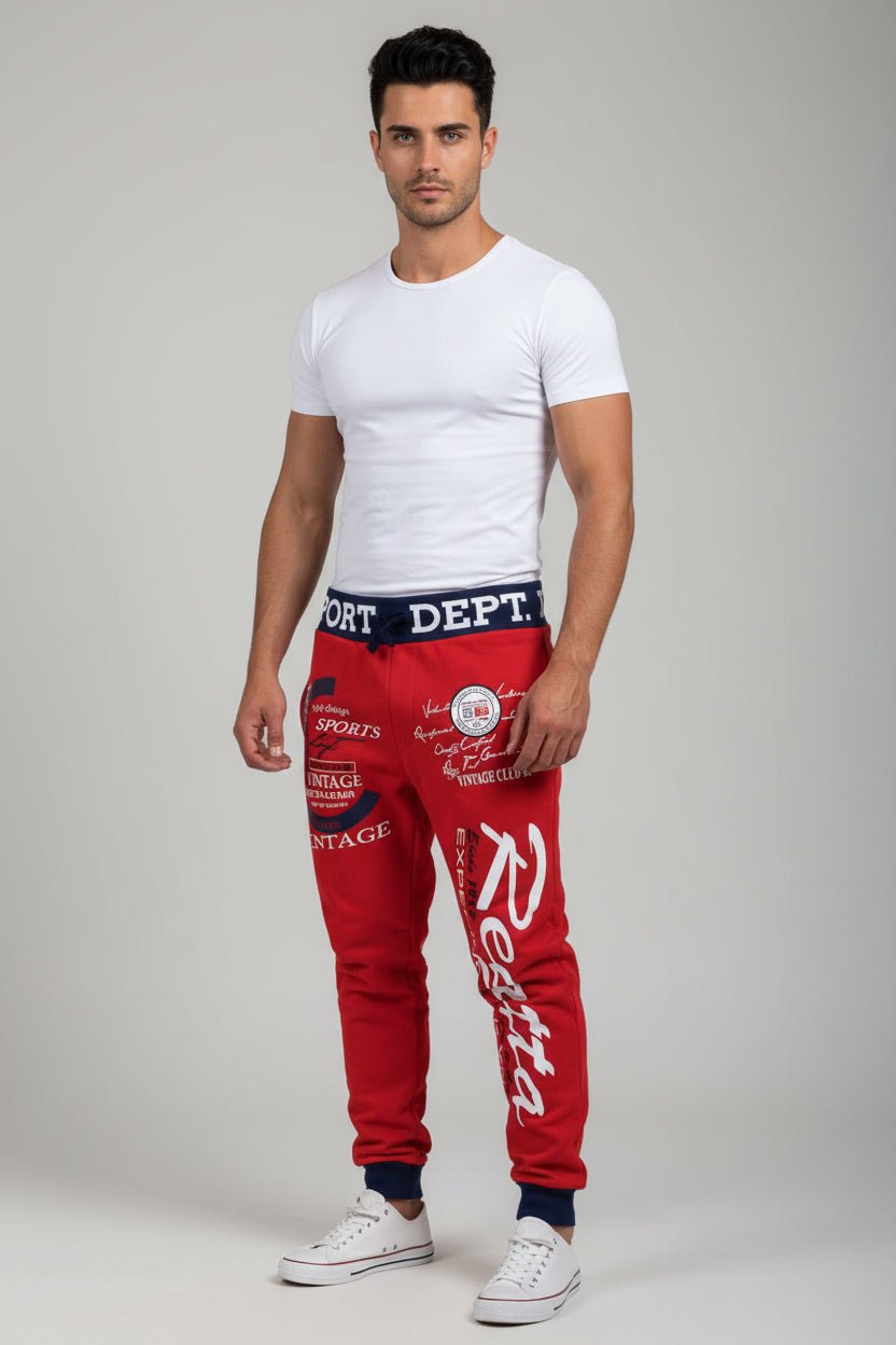 Men’s graphic print joggers in red and white - AresFit