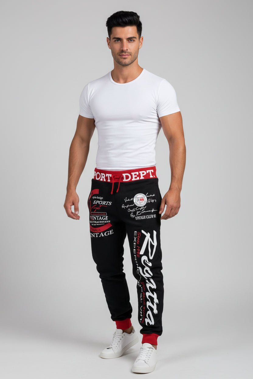 Men’s graphic print joggers in red and white - AresFit