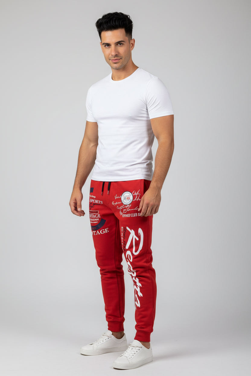 Men’s graphic print joggers in red with white print - AresFit