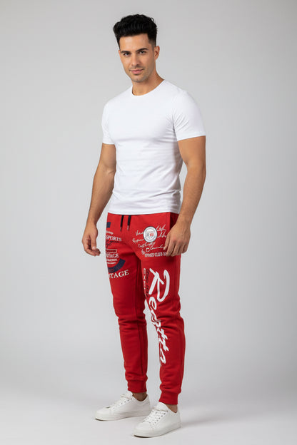 Men’s graphic print joggers in red with white print - AresFit