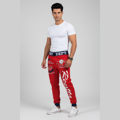 Men’s graphic print joggers in red - AresFit