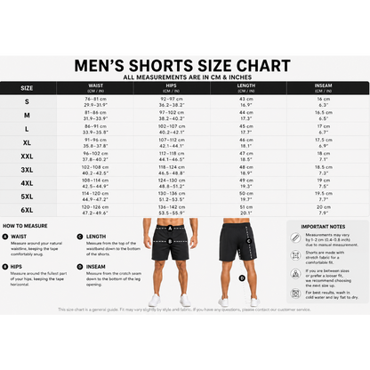 Men's Gym Shorts Size Chart and Measurement Guide - AresFit