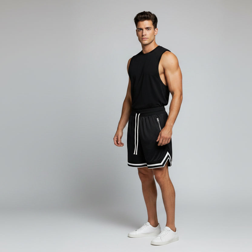 Men's Gym Shorts with Zip Pockets in Black - AresFit