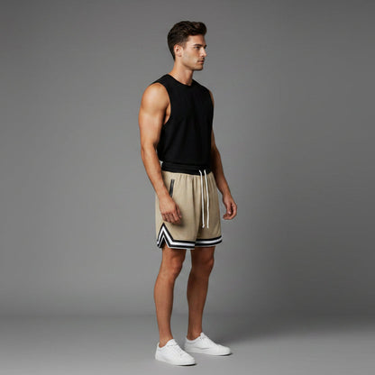 Men's Gym Shorts with Zip Pockets in Khaki - AresFit