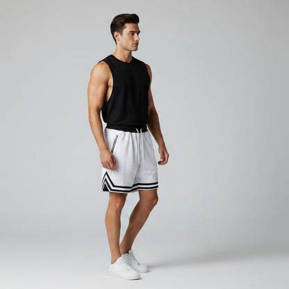 Men's Gym Shorts with Zip Pockets in White - AresFit
