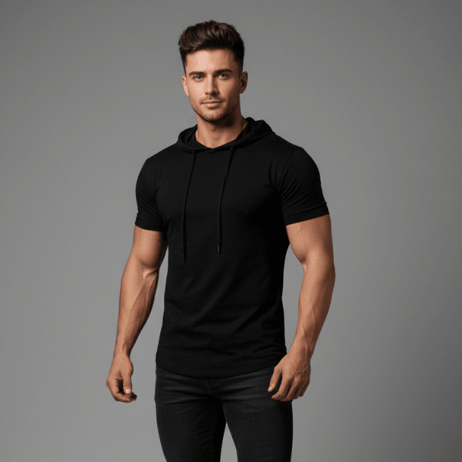 Men's Hooded Gym Training T-Shirt With Face Cover - AresFit